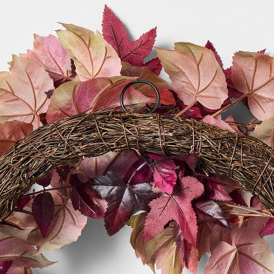  24" Mixed Leaf Artificial Fall Wreath Red - Threshold™ Designed With Studio McGee