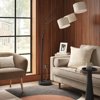  82"x56" Avenal 3-Head Shaded Arc Floor Lamp Black - Threshold™: Adjustable Standing Light For Living Room