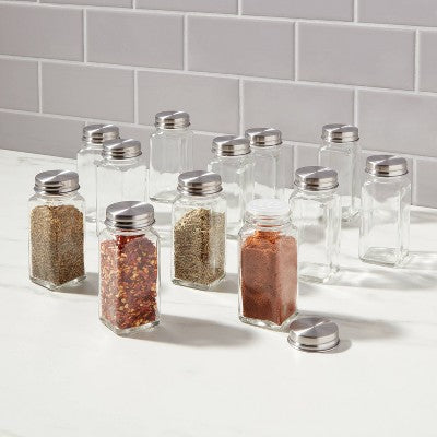  3oz 12pk Square Spice Jar Set - Threshold™: Glass Spice Jars With Lids, Traditional Style, Hand Wash, Clear, 3.5 Volume