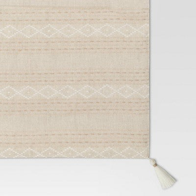  Cotton Printed Placemat With Tassels Beige - Threshold™: Geometric Dobby Design, Traditional Square, Machine Washable
