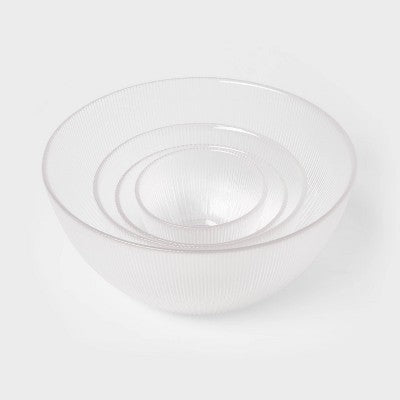  4pc Ribbed Glass Bowl Set Clear - Threshold™: Dishwasher-Safe Serving Bowls, Lead-Free, 72.7oz & 22oz Capacity