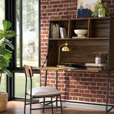  Loring Wood Secretary Desk With Hutch And Charging Station Walnut - Threshold™
