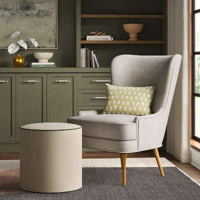  Contrast Welt Drum Ottoman In Velvet - Threshold™