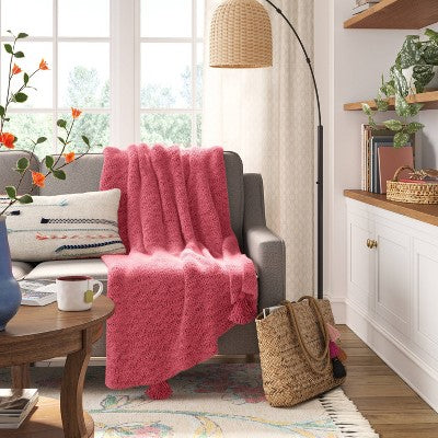  Textured Knit Throw Blanket With Tassels - Threshold™