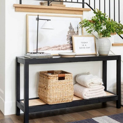  Console Table With Woven Rattan Shelf Black - Threshold™ Designed With Studio McGee