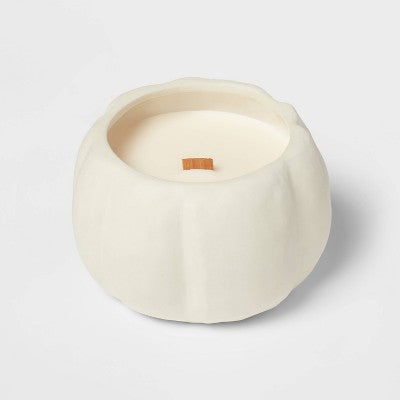  12oz Brushed Abstract Pumpkin Ceramic With Woodwick And Dustcover Dried Leaves + Hickory Candle - Threshold™