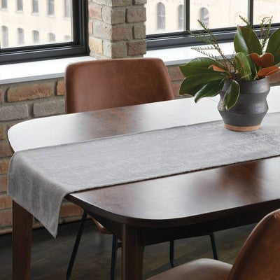 14" X 72" Jacquard Luxe Cotton/Polyester Runner Gray - Threshold™: Luxury Abstract Tablecloth, Spot Clean
