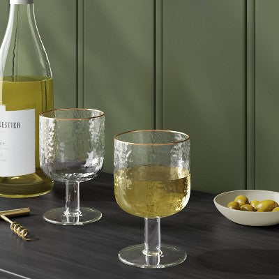  10.15oz Stemmed Winewith Hammered And Gold Rim Threshold™