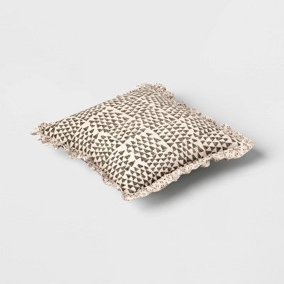  Square Block Print Reversible Pillow With Ruffle Trim Green - Threshold™