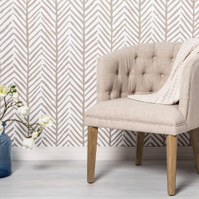  Herringbone Stripe Peel & Stick Wallpaper Tan - Threshold™: Removable, Self-Adhesive, Stain-Resistant, Washable