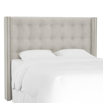  Nail Button Tufted Wingback Velvet Headboard - Skyline Furniture