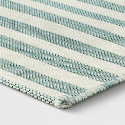  5'x7' Narrow Wornstripe Rectangular Woven Outdoor Area Rug Turquoise Blue - Threshold™