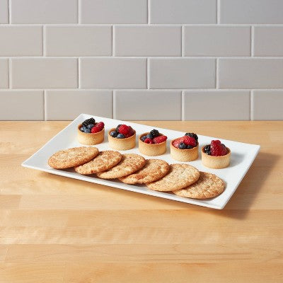  16" X 10" Porcelain Rectangular Rimmed Serving Platter White - Threshold™: Traditional Rectangle Serving Dish