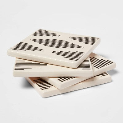  4pk Stoneware Modern Diamond Coasters - Threshold™: Traditional White Drink Coasters For Cups, Hand Wash, 4x4 Inch