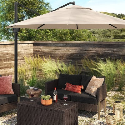  11'x11' Offset Patio Umbrella Tan - Black Pole - Threshold™