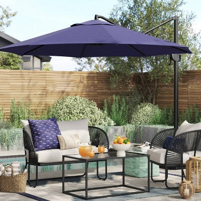  11'x11' Offset Patio Umbrella Navy - Black Pole - Threshold™