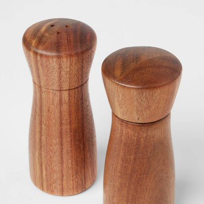  2pc Acacia Indented Salt Shaker & Pepper Grinder Set: Brown Spice Mills, 4.02" Height, 5" Width - Threshold™