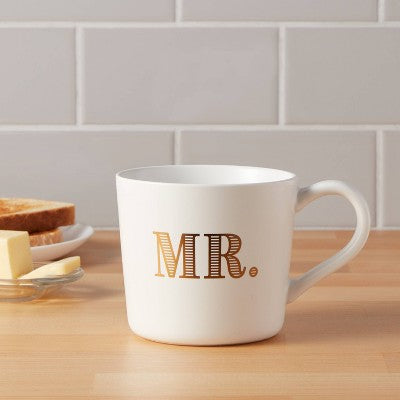  15oz Stoneware Mr. Mug - Threshold™: Traditional White Drinkware, Dishwasher & Microwave Safe, Wedding Gift Idea