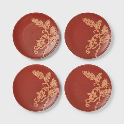  4pk Ceramic App Dining Plates Rust Floral - Threshold™