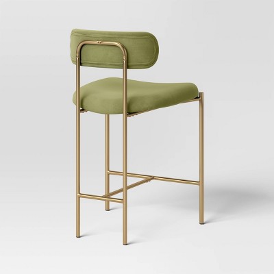  Orion Luxe Backed Counter Height Barstool With Brass Legs Olive Green Velvet - Threshold™