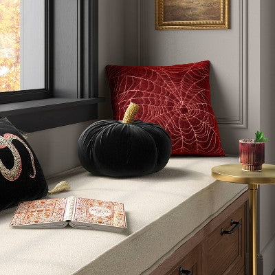  Shaped Velvet Pumpkin Black - Threshold™: Halloween Novelty Plush Throw Pillow, Indoor Decor, Polyester Fill