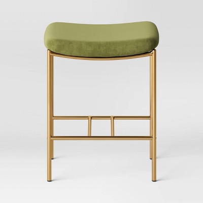  Orion Luxe Backless Counter Height Barstool With Brass Legs Olive Green Velvet - Threshold™