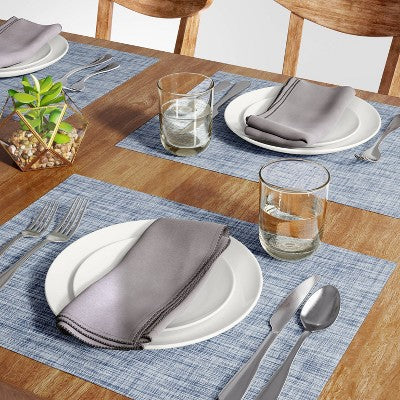  Textilene Denim Placemat Blue - Threshold™: Modern Stripe Rectangle For Dining & Kitchen Table, Spot Clean, Vinyl, 19"x14"