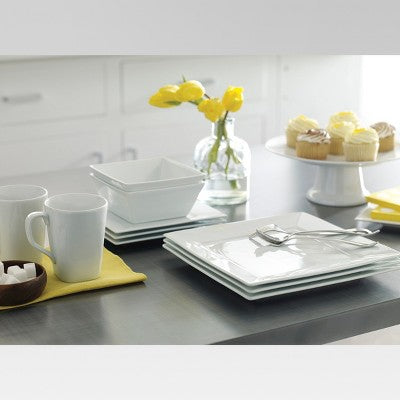  16pc Porcelain Square Dinnerware Set White - Threshold™: Microwave & Dishwasher Safe, Service For 4, Traditional Style