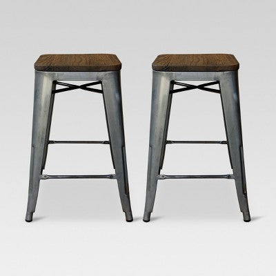  Set Of 2 Hampden Industrial 24" Counter Height Barstool Natural Metal - Threshold™