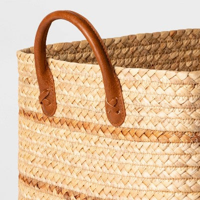  Braided Water Hyacinth Basket With Faux Leather Handles - Threshold™