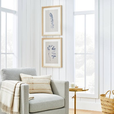  (Set Of 2) 18" X 24" Naive Floral Sketch Framed Wall Arts Blue - Threshold™ Designed With Studio McGee