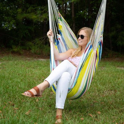 3.3' Cushioned Outdoor Hammock Chair With Spreader Bar Summer Stripe Yellow/Red/Blue - Threshold™