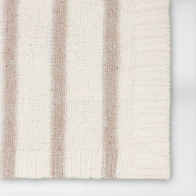  Cozy Feathery Knit Border Striped Throw Blanket - Threshold™