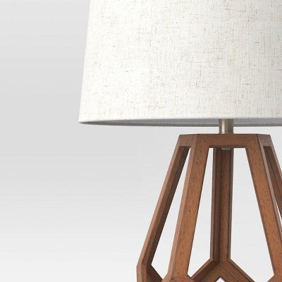  Large Wood Geo Assembled Table Lamp Brown - Threshold™: No Assembly, UL Listed, Cotton Shade