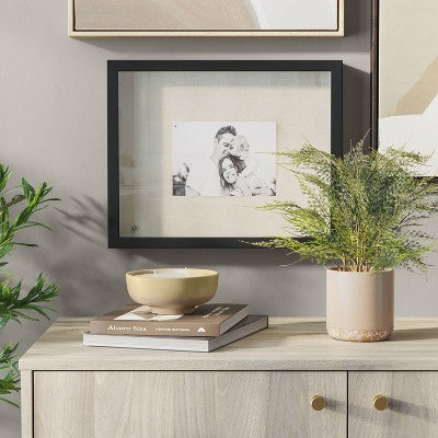  11"x14" Shadow Box Frame Black - Threshold™: Modern Wall-Mounted MDF Display Case, Sawtooth Back