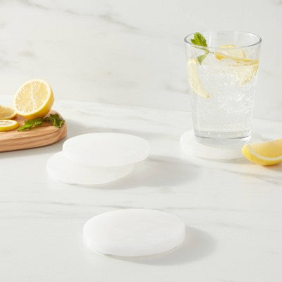  4pk Marble Alabaster Coasters - Threshold™: Stone Drink Coasters, Traditional Style, Spot Clean, 10.16cm, Set Of 4