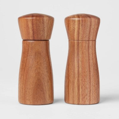  2pc Acacia Indented Salt Shaker & Pepper Grinder Set: Brown Spice Mills, 4.02" Height, 5" Width - Threshold™