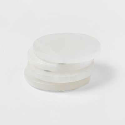  4pk Marble Alabaster Coasters - Threshold™: Stone Drink Coasters, Traditional Style, Spot Clean, 10.16cm, Set Of 4
