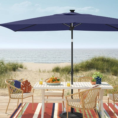  10'x6' Rectangular Solar Market Patio Umbrella - Black Pole - Threshold™