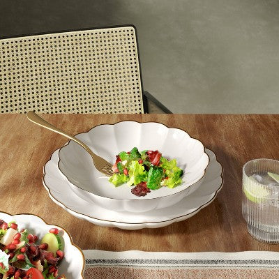 33 Fl Oz Stoneware Scalloped Dinner Bowl Gold Rim - Threshold™