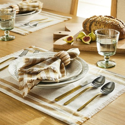  2pk Basket Tan Plaid Placemats - Threshold™ Designed With Studio McGee: Cotton & Linen, Rectangle, Machine Washable