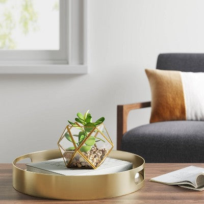  5" X 4" Artificial Succulent Plant With Brass Terrarium - Threshold™