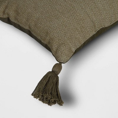  Thankful Embroidered Herringbone Lumbar Throw Pillow Dark Green - Threshold™