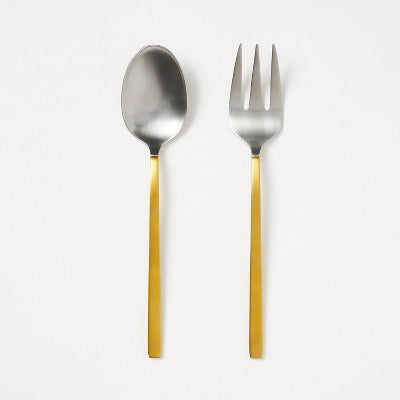  Two-Tone Kitchen Serve Set Gold - Threshold™ Designed With Studio McGee: Stainless Steel Flatware, Gold Silverware, 2-Piece