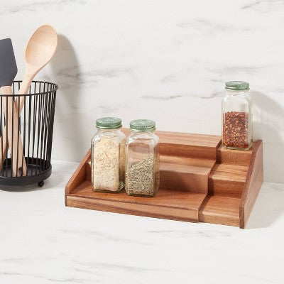 Wood 3-Tier Expandable Spice Rack - Threshold™: Freestanding Organizer, Light Brown, Kitchen Shelf