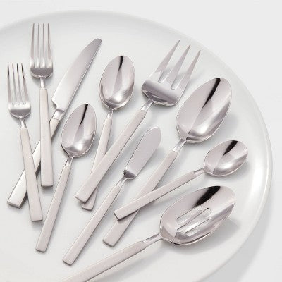  45pc Newfane Flatware Set Silver - Threshold™: Stainless Steel Silverware Set, Service For 4, Forks Spoons Knives