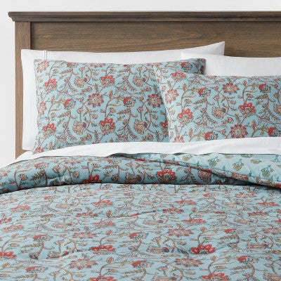  Floral Printed Comforter & Sham Set Light Teal Blue - Threshold™