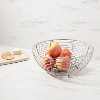  Nickel Fruit Basket - Threshold™: Handcrafted Steel Kitchen Rack, Freestanding Silver Fruit Holder, 12"x12"x5"