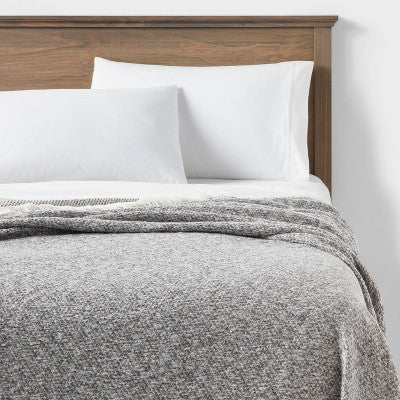  60"x80" Marled Boucle Bed Throw With Fringe Gray - Threshold™