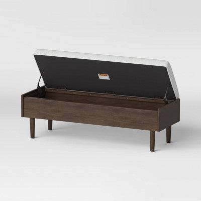 Wood Based Storage Bench Natural - Threshold™: Upholstered Entryway Ottoman With Armrest, Spot Clean